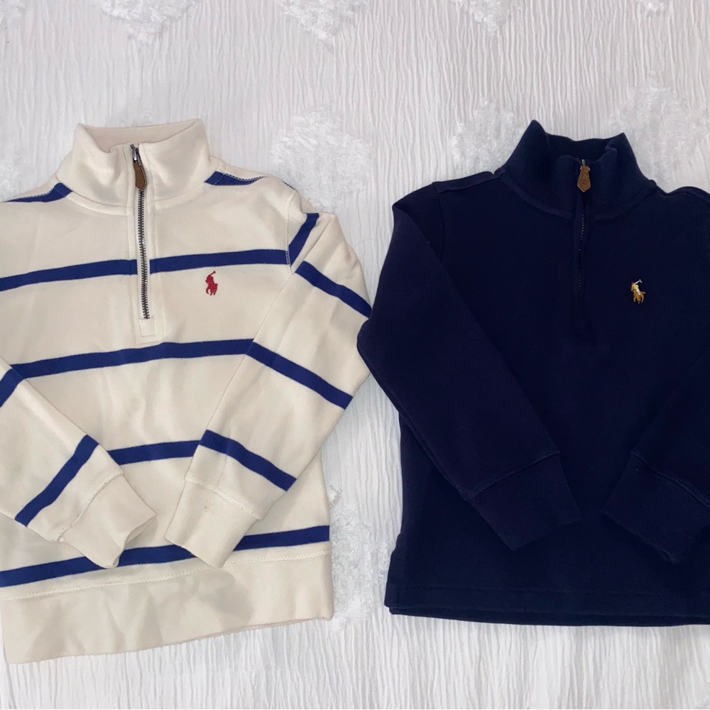 2 Ralph Lauren Striped and Navy Cotton Interlock Pullovers size 3T